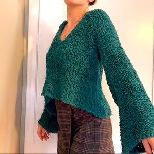 -FREE PEOPLE- Oversized knit cropped sweater TEAL